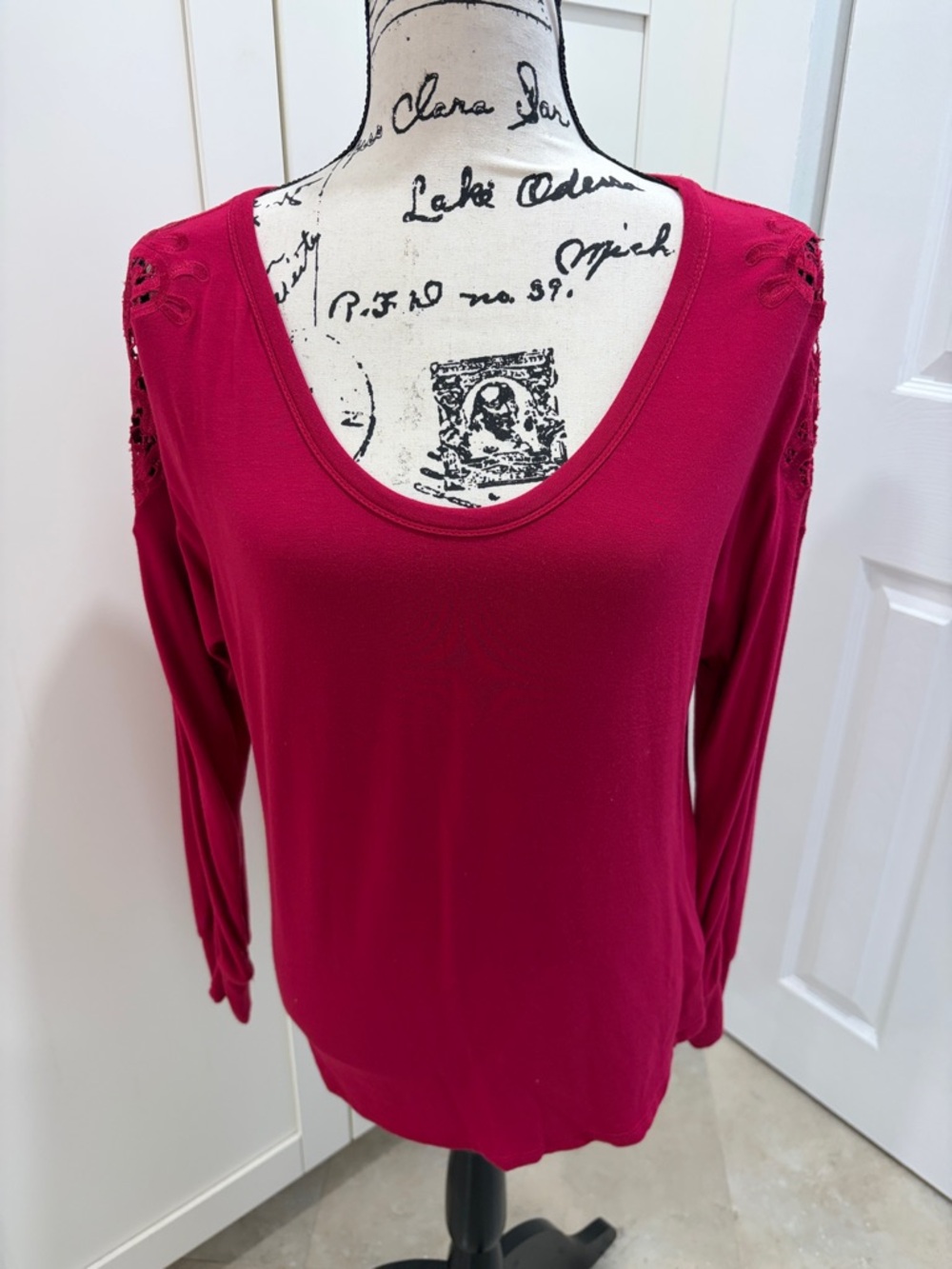 Naked Zebra Scoop Neck Long Sleeve Top in Berry